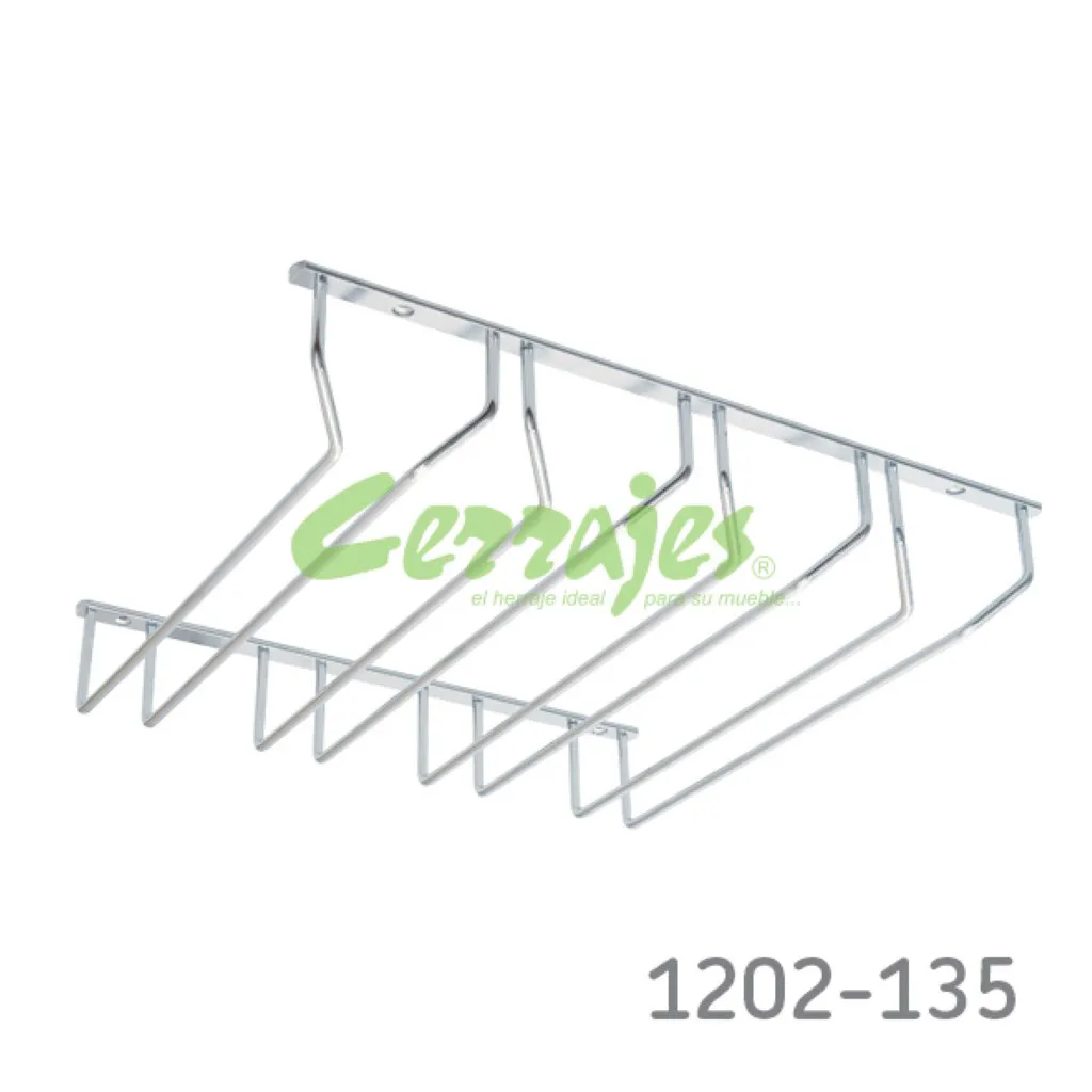 [1201-135] Porta-copas Cerrajes Cuádruple W=405mm alambre cromado instalación superior